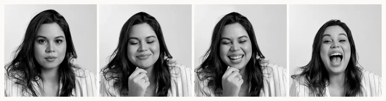 Tira de fotos de Bruna sorrindo